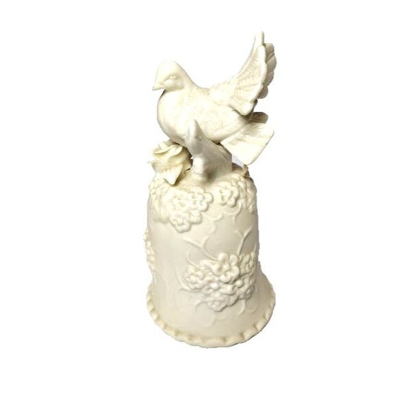5" White Ceramic Thanksgiving Decorative Bell Works Turkey Flowers - Picture 1 of 5